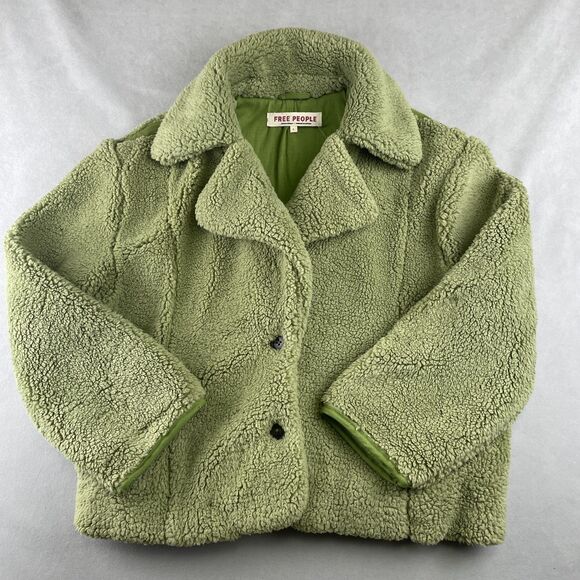 Free People Joplin Jacket Wmns S Pistachio Faux Shearling Sherpa Teddy Luxe Coat - Picture 3 of 8
